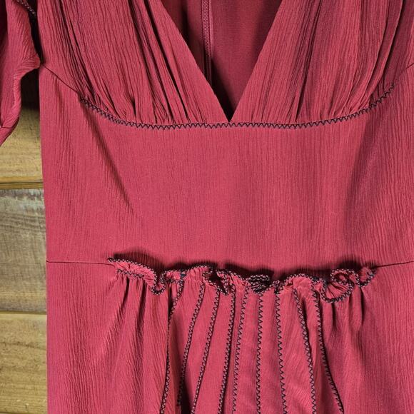 Zac Posen Womens Red Silk Ruffled Midi Dress 2 Milkmaid Feminine High Low - Picture 6 of 12